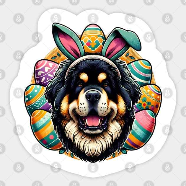 Tibetan Mastiff Celebrates Easter with Bunny Ears Sticker by ArtRUs